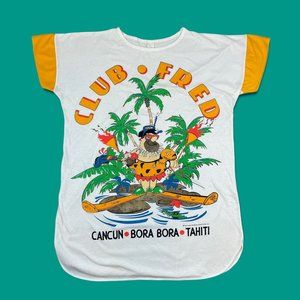 Vintage 1987 Fred Flintstone Cancun Bora Bora Tahiti Short Sleeve T-shirt USA OS